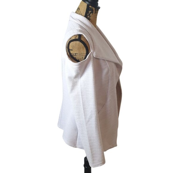 Bisou Bisou M Textured Jacket White Cold Shoulder Open Front White Michele Boho - Picture 4 of 6